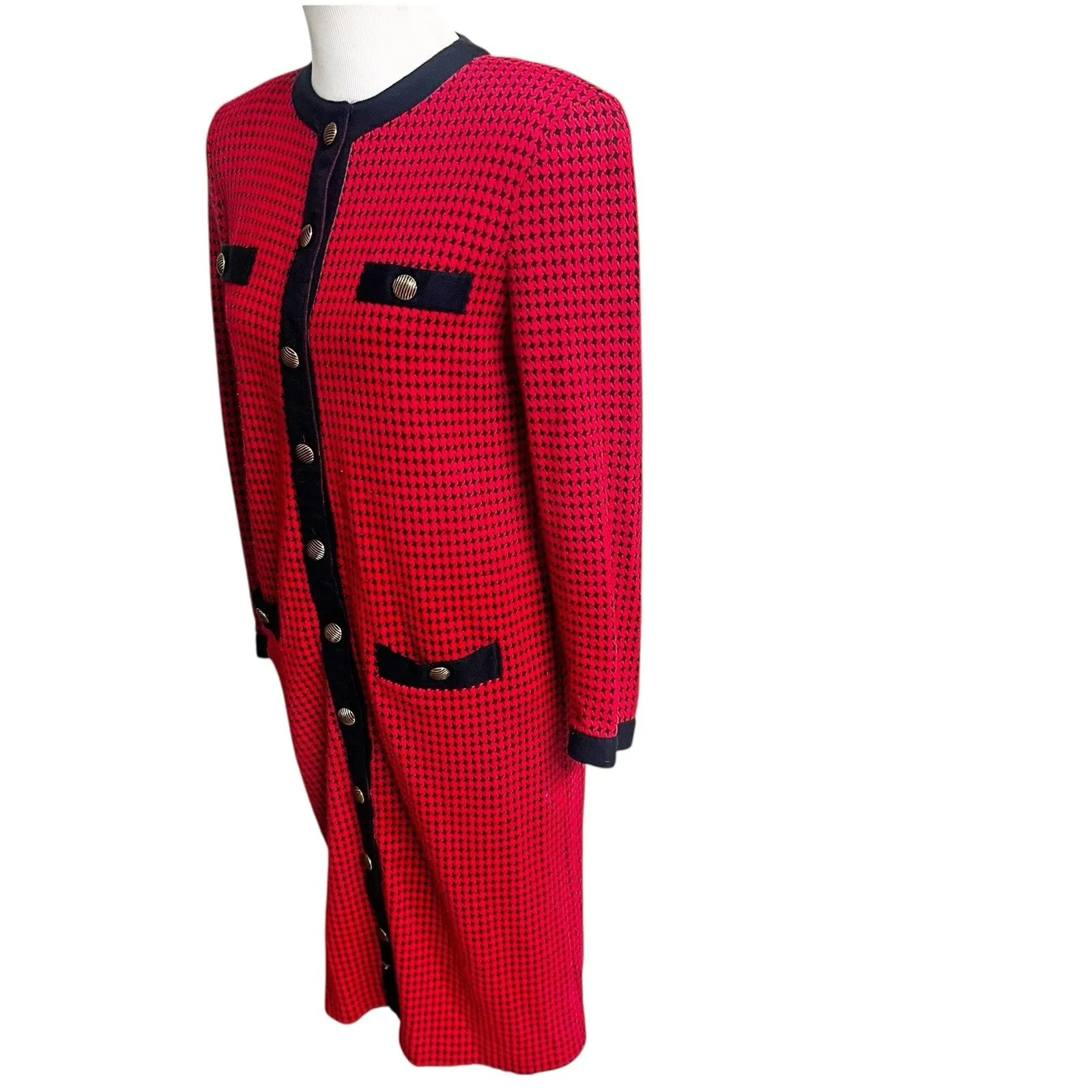 Robert Janan Designed By Eva Midi Vintage Houndstooth Dress Red & Black Size 6 - Image 2