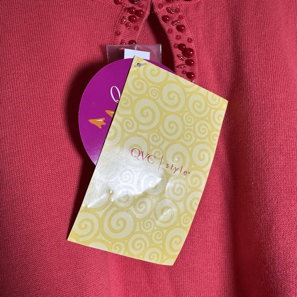 NWT Quacker Factory Coral Sequin Knit Top XL Keyhole Dopamine Dressing Statement Orange - Image 12