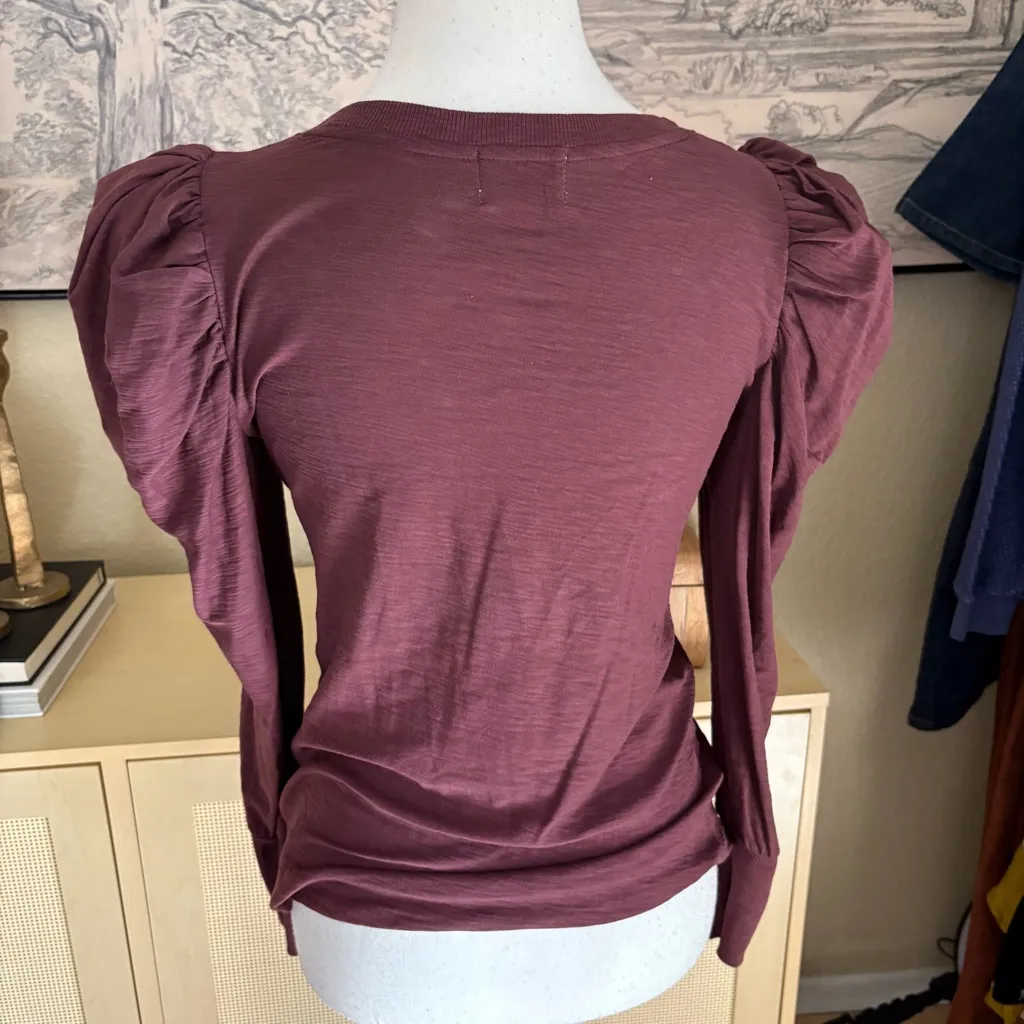 NATION LTD Romy Long Puff Sleeve Modest Tee in Garnet Burgundy Dark Size XS‎ - Image 3