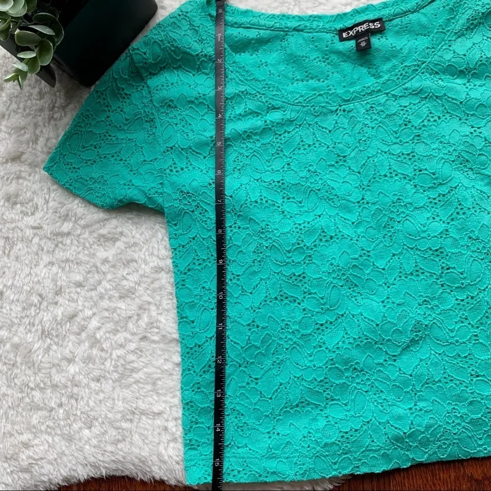 ⭐️  EXPRESS Mint Green Short Sleeve Cropped Lace Top - Image 4
