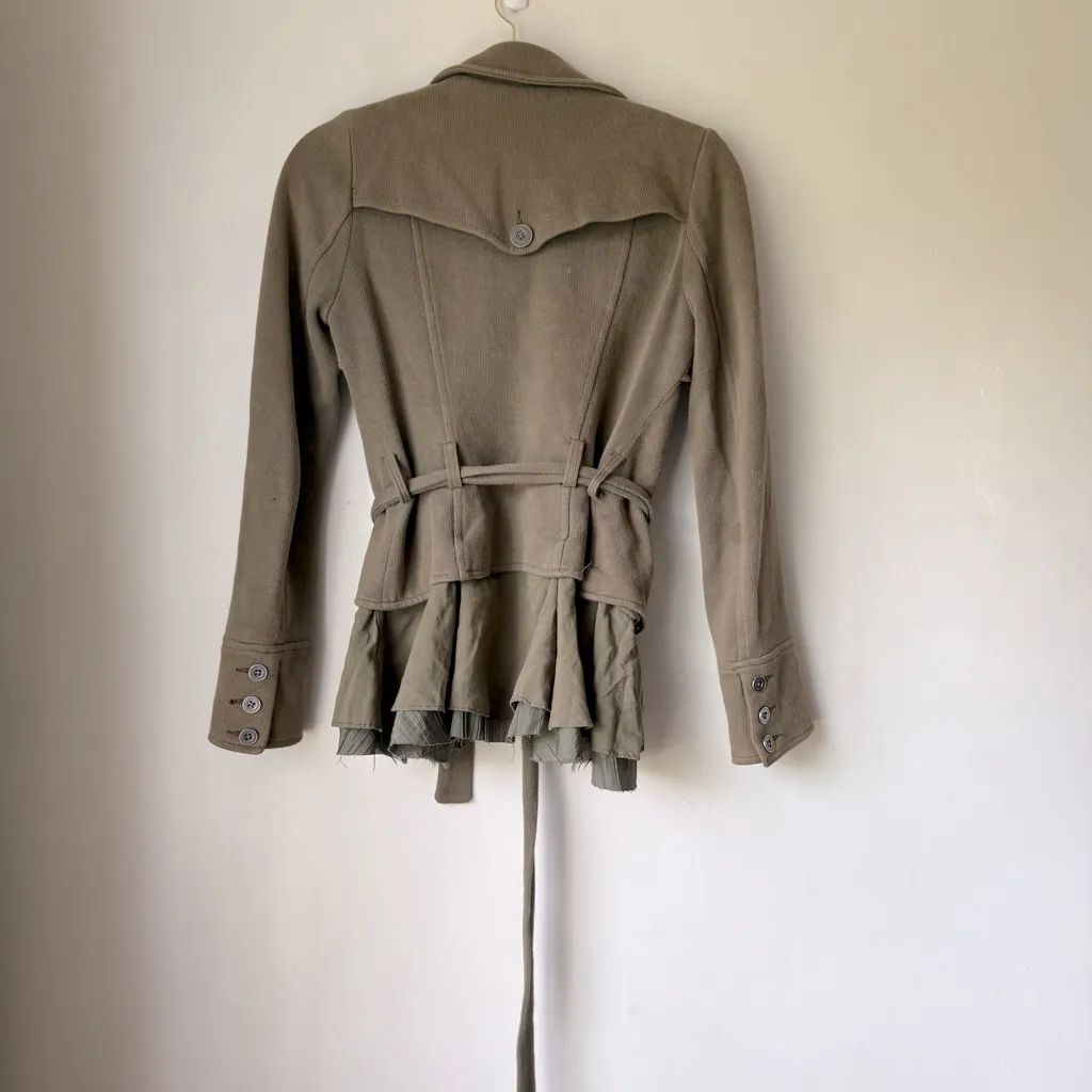Free People  Olive Green Peplum Ruffle Belted Jacket 6 - Image 4