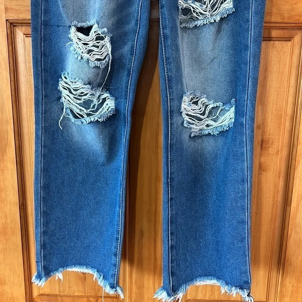 Indigo Rein Blue Denim Distressed Raw Hem Jeans Size 3 - Image 3