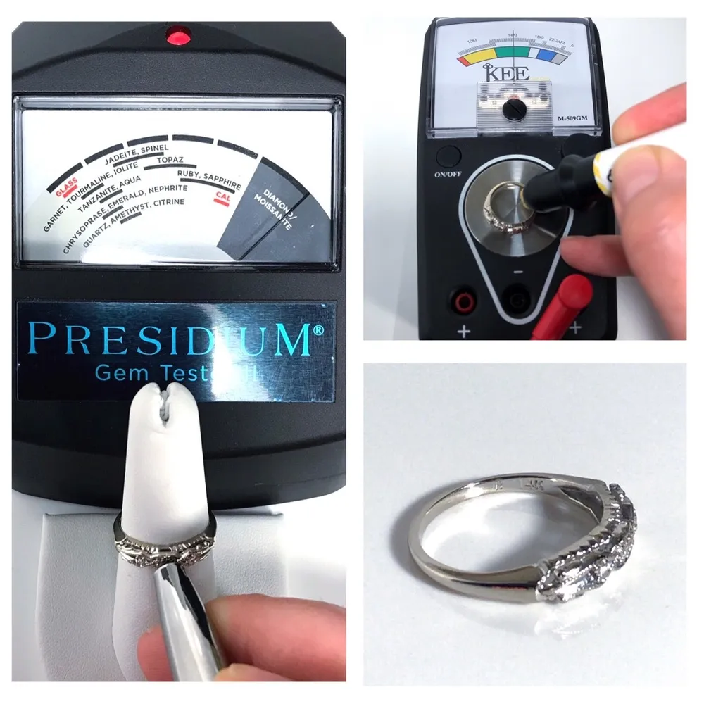 14KT ART DECO STYLE SOLID WHITE GOLD MID CENTURY MODERN 5 DIAMOND BAND RING - Image 10