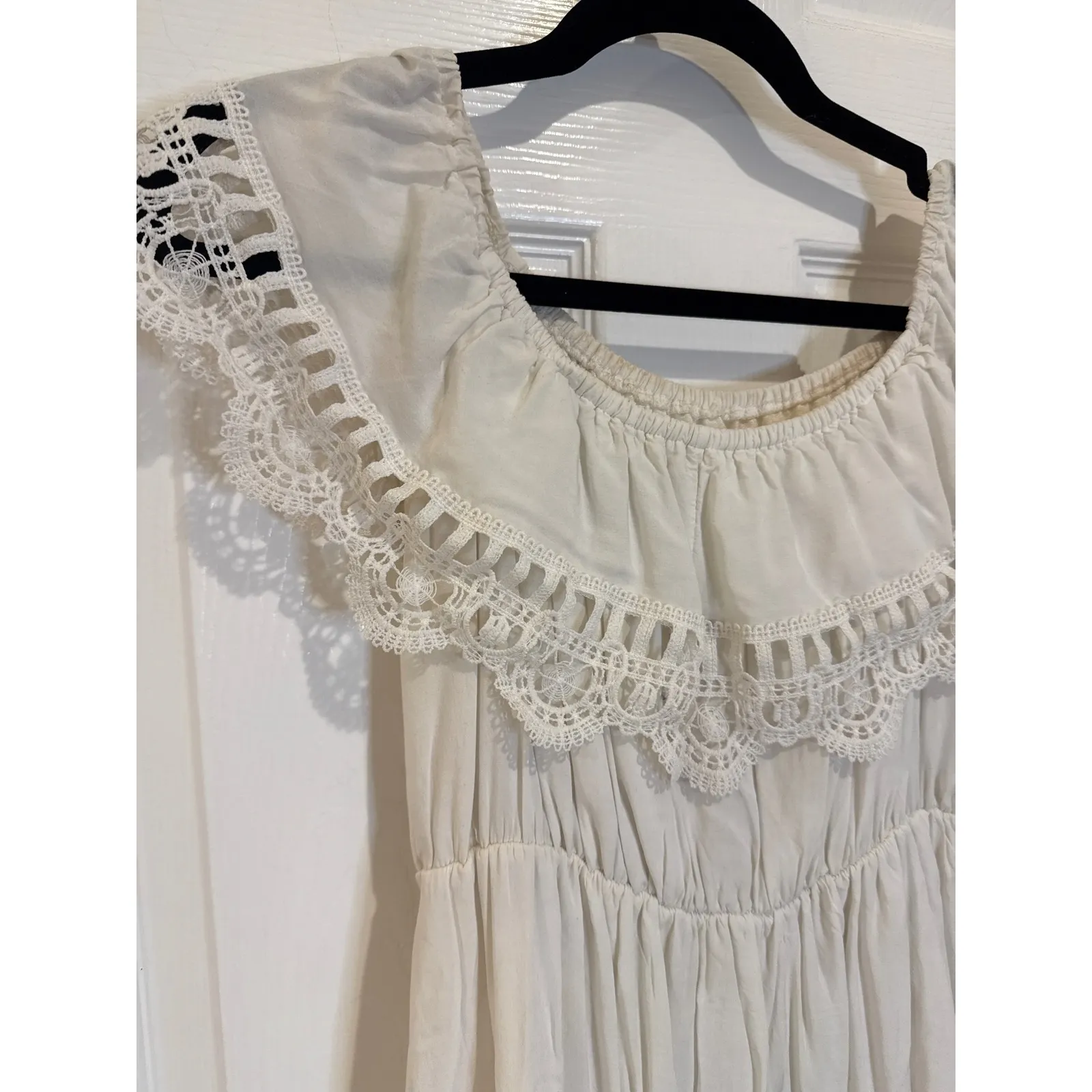 H&M White Dress Eyelet‎ Lace Trim Off Shoulder Casual Summer Medium - Image 2