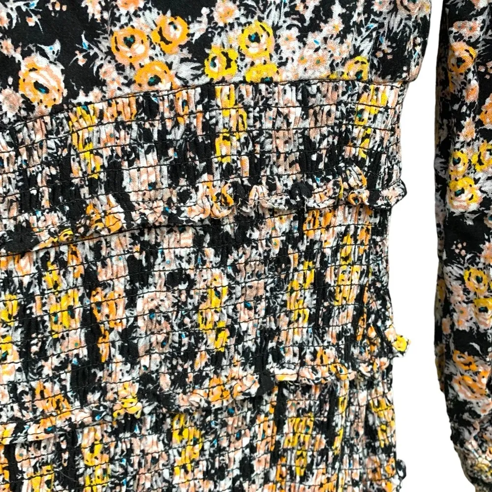 AFRM Nordstrom v neck black yellow orange floral midi hazel smocked dress - Image 14