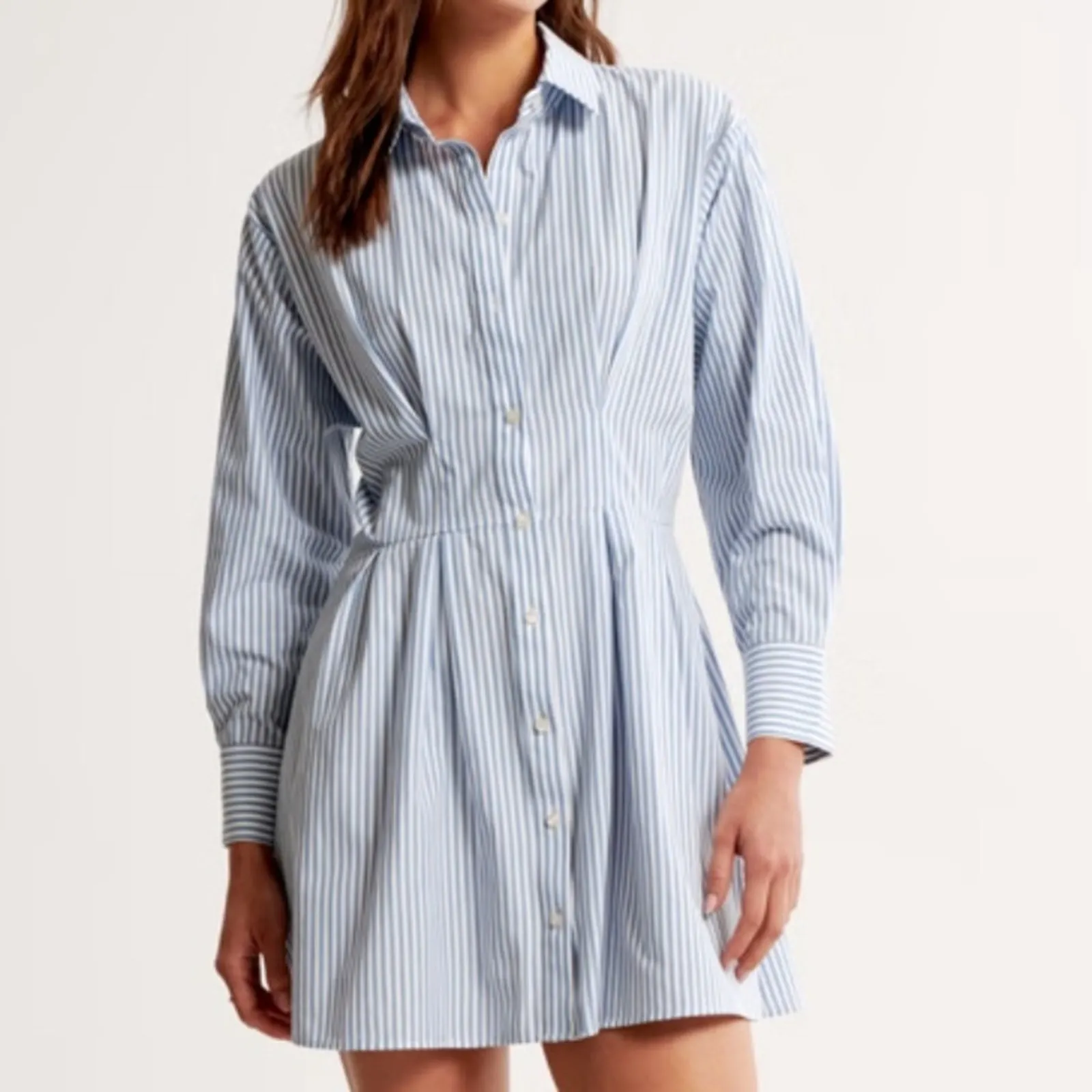 Abercrombie and Fitch Long-Sleeve Poplin Shirt Dress Striped Blue White - Image 6