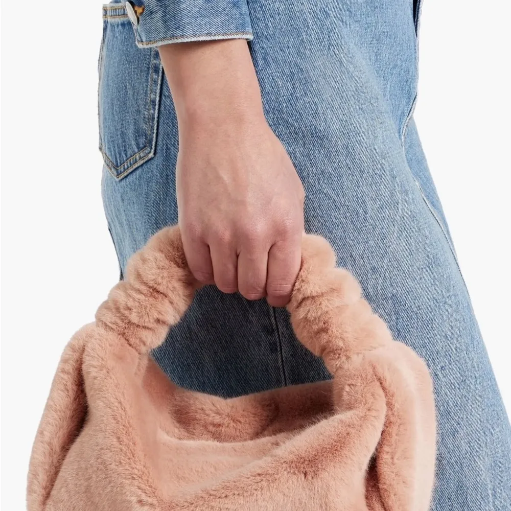 Scrunchie crystal-embellished faux fur tote - Image 3