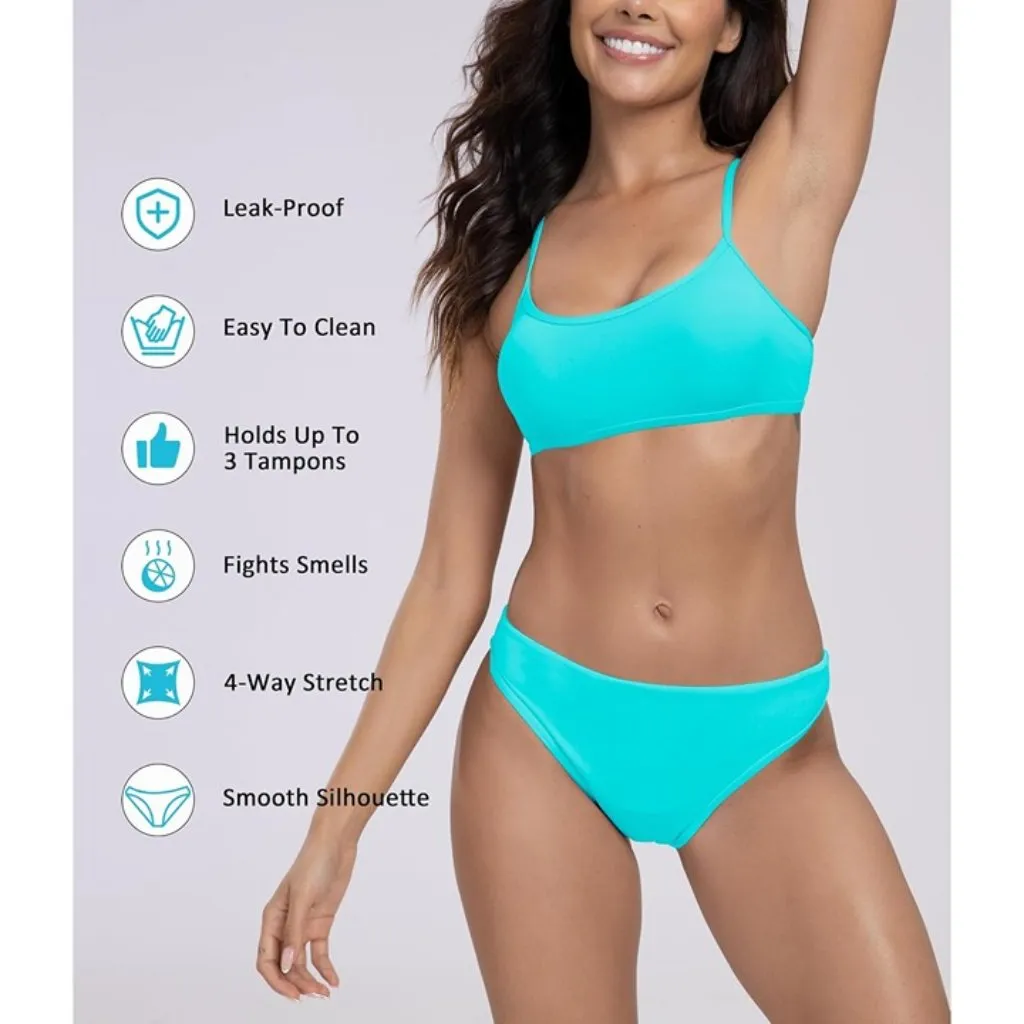 Beautikini Period Swimwear Teen Teal Blue Leakproof Spaghetti Strap Bikini MED - Image 2