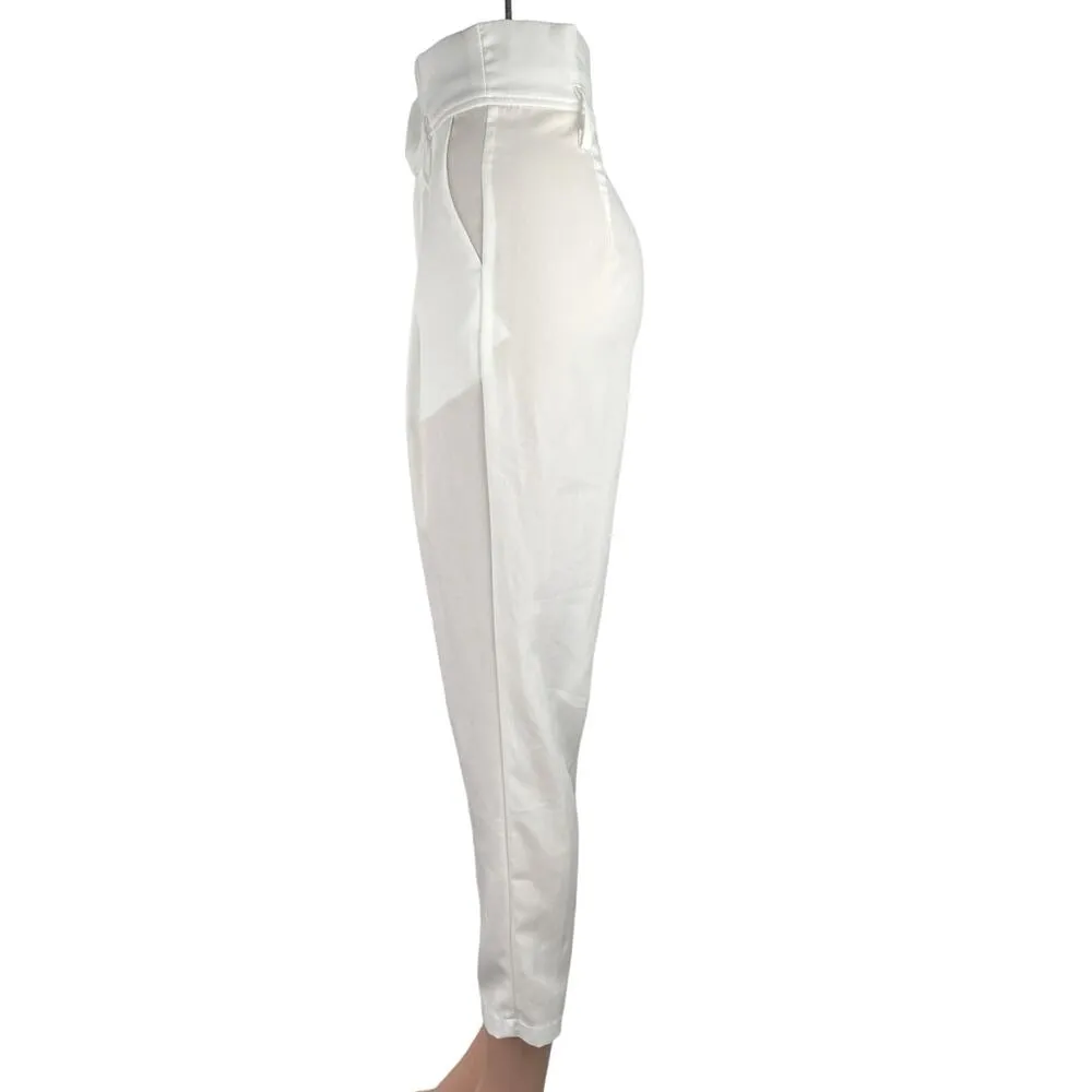 Venti6 White High Waist Paperbag Pleated Tapered Leg Crop Ankle Pants Size S - Image 2