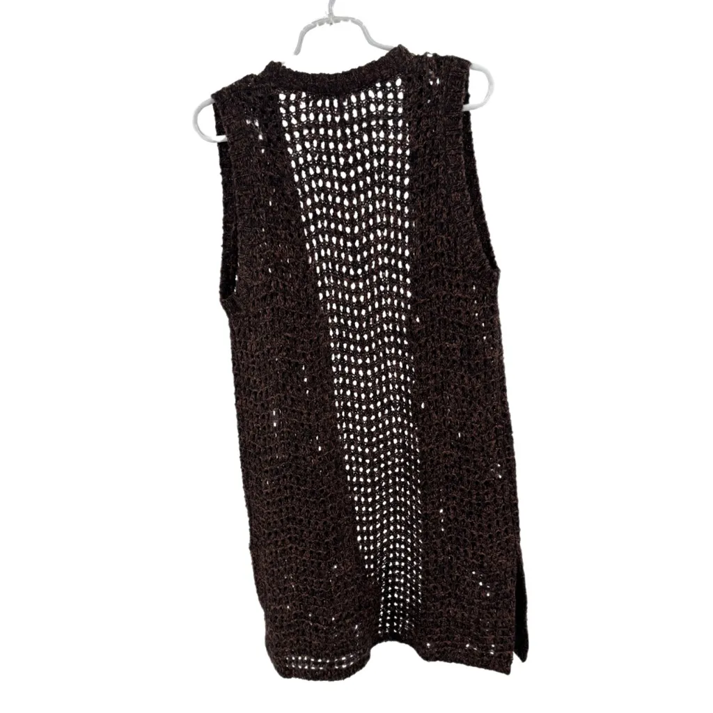 Sanctuary Brown Black crocheted Sweater vest knee length neutral boho S festival - Image 2