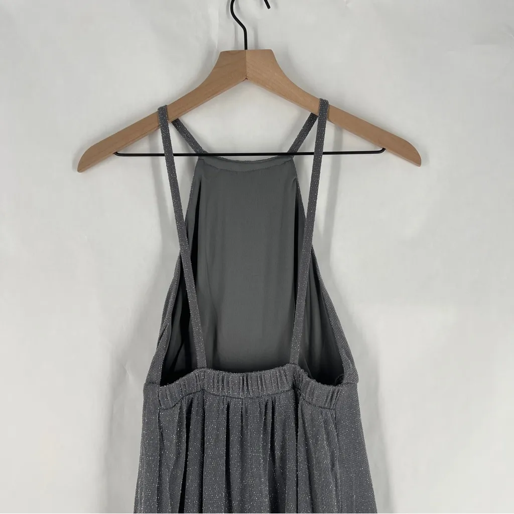 Show Me Your MuMu Gray Metallic Silver High Neck Cinched Empire Backless Dress S - Image 8