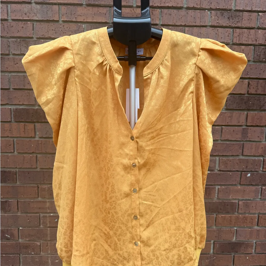 Anthropologie Current Air Mari Blouse Mustard Yellow Puff Sleeve Size Small New - Image 2