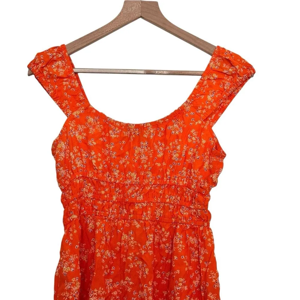 FAITHFULL THE BRAND M  6 Lucciola floral Mini Orange cinched Babyboll Dress - Image 6