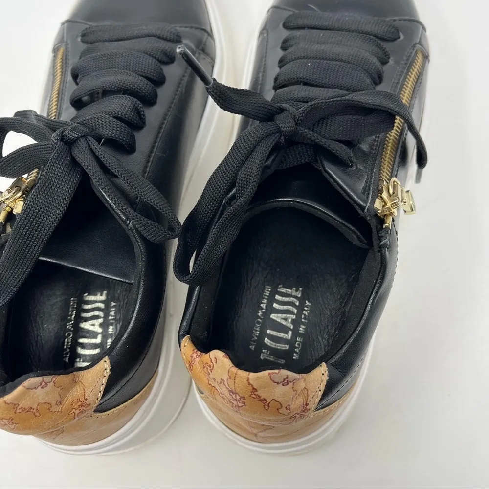 Alviero Martini Classe Map Zipper Lace Sneaker Shoes Womens Size 37 Black - Image 10
