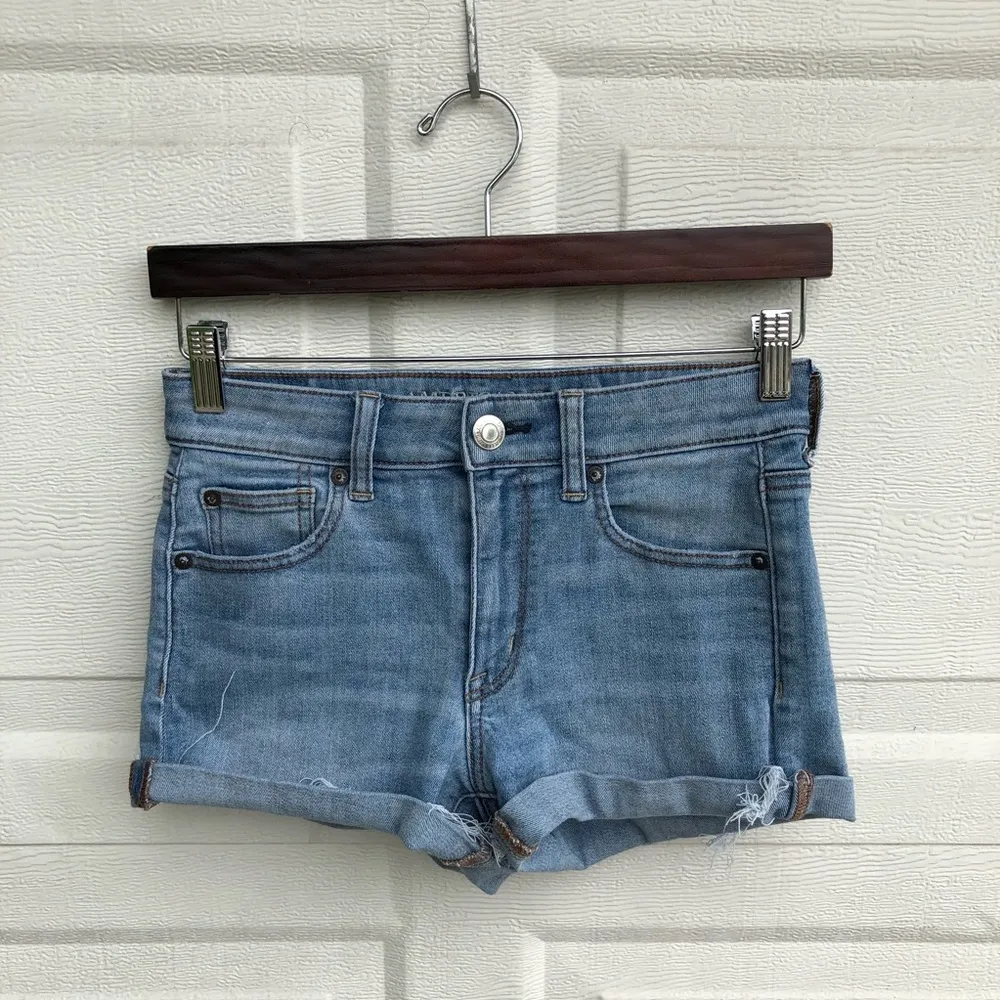 American Eagle Womens Shorts Denim Jean Blue Hi-Rise Cut Off Boho Size 4 - Image 2