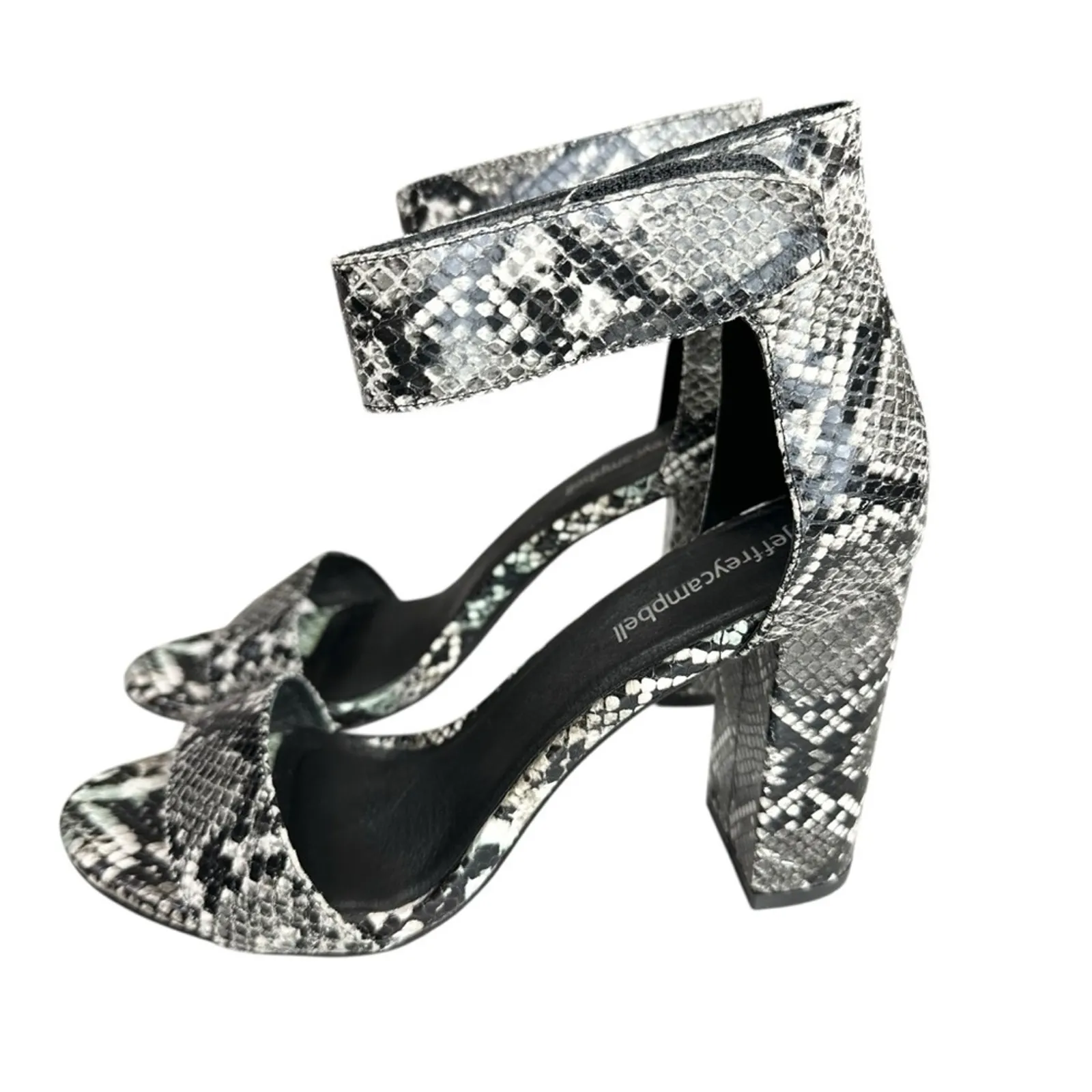 Jeffrey Campbell Lindsay Heeled Sandals Black Grey Snake Animal Print Size 7.5 - Image 11