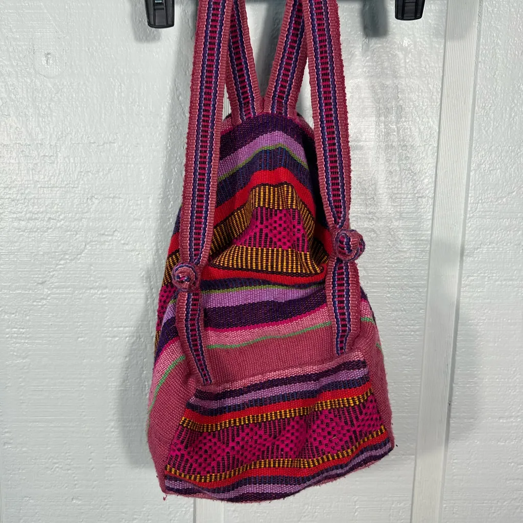 Artesanias Pinzon Women's Woven Drawstring Backpack Rainbow EUC - Image 6