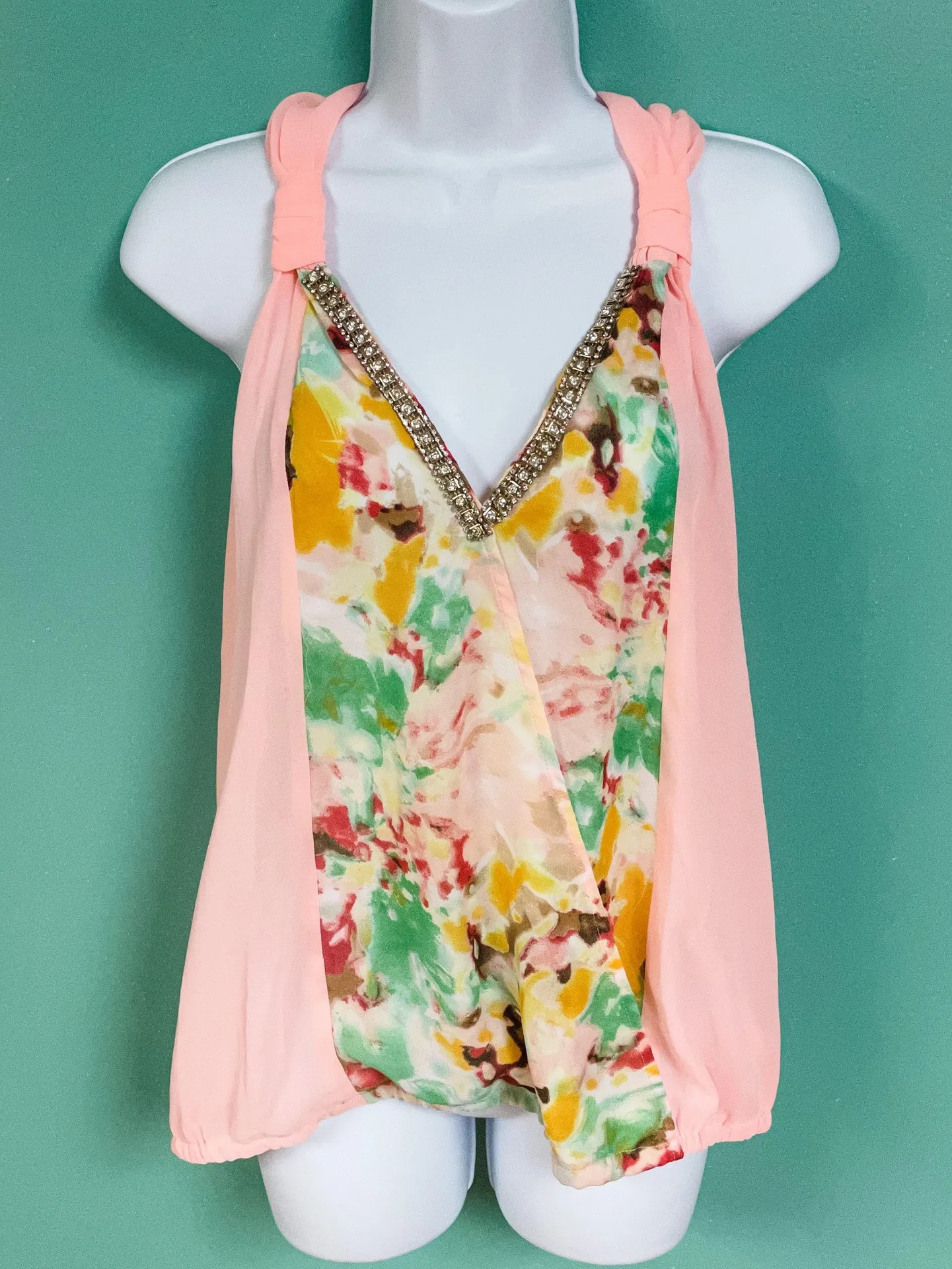 Pink & Yellow Floral Boutique Tank Blouse Size M - Image 3