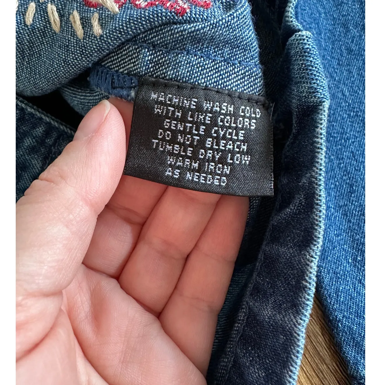 Vtg North Crest Fall Pattern Denim Jacket Size Small Blue - Image 4