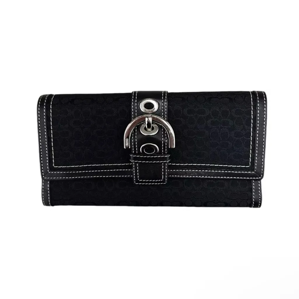 Coach Hampton Signature Black Buckle Wallet With Insert Tri-Fold - Image 9