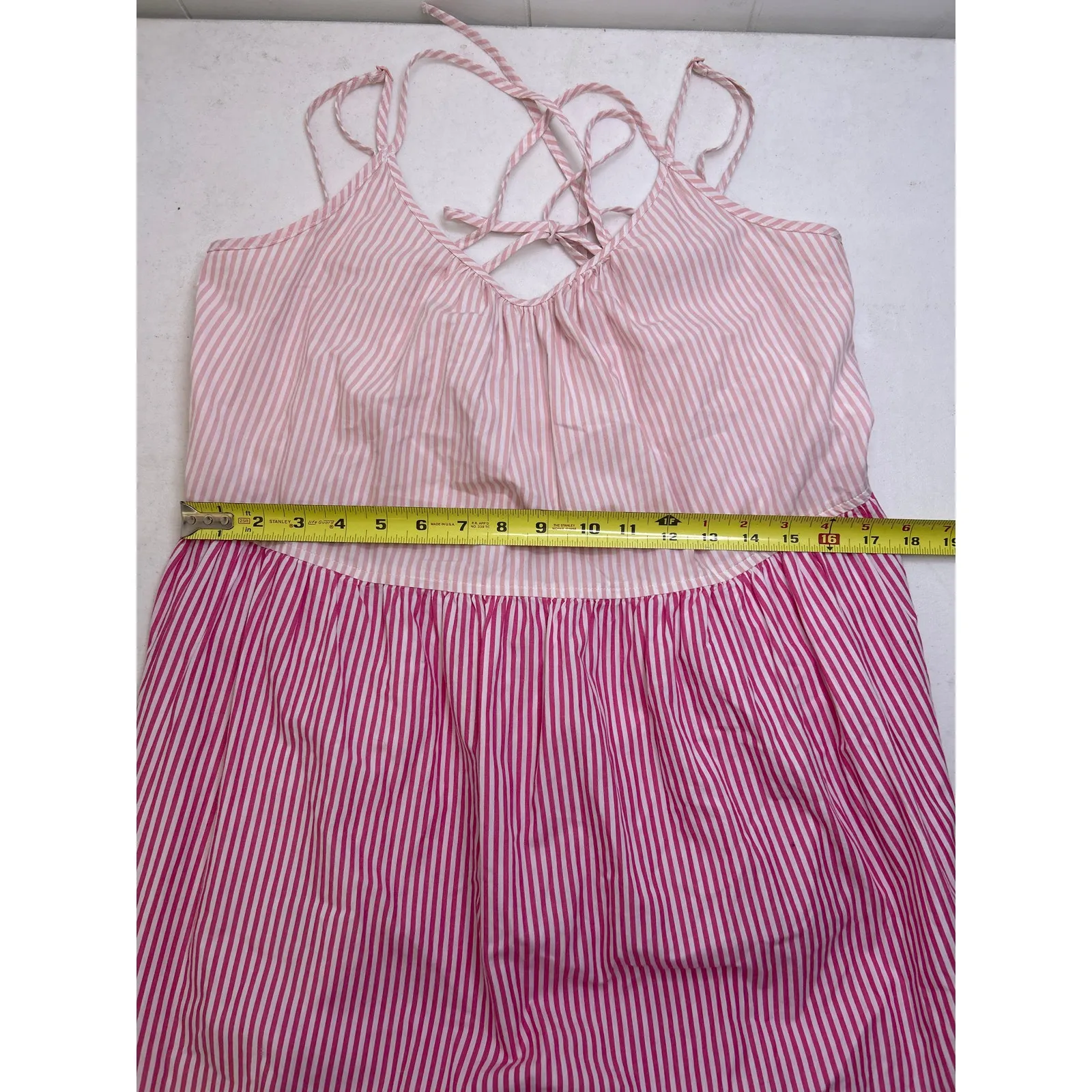 Free Assembly stripe Sleeveless Double Strap Cross Back Tiered Midi Dress Size M Pink Size M - Image 10