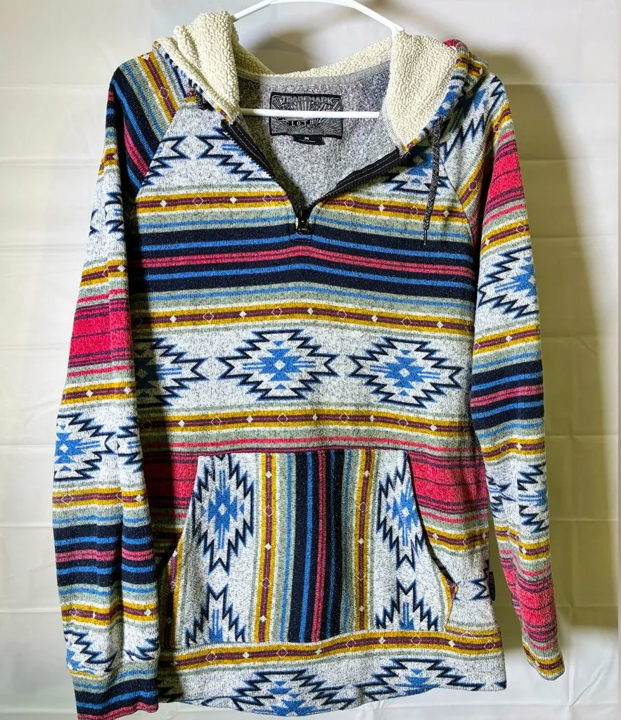 Brooklyn Cloth Multicolor Western Striped Sherpa Lined Hooded Quarter Zip - Image 1