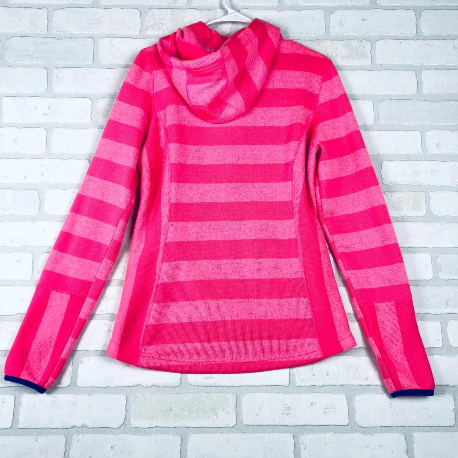 Avalanche Women's Hoodie Pullover Striped Button Front Thumb Hole Pink‎ M - Image 8