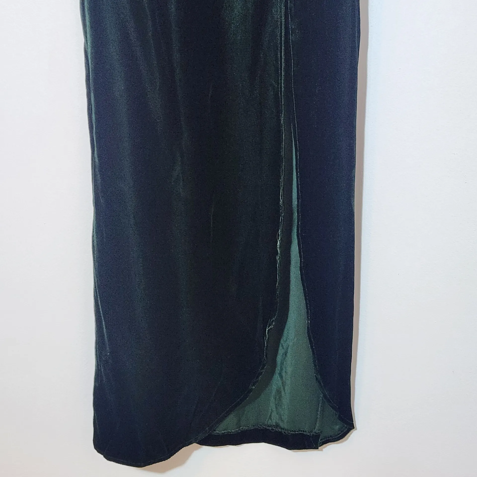Roberta Dark Green Velvet Formal Dress Bodycon with Side Slit Size 13/14 - Image 4