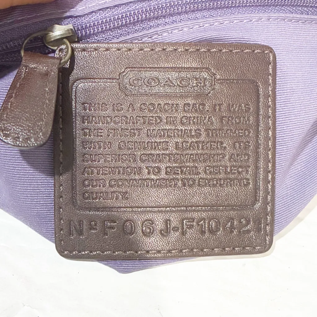 Vintage Coach Signature F10421 Patchwork Crossbody Shoulder Bag Brown Suede - Image 5