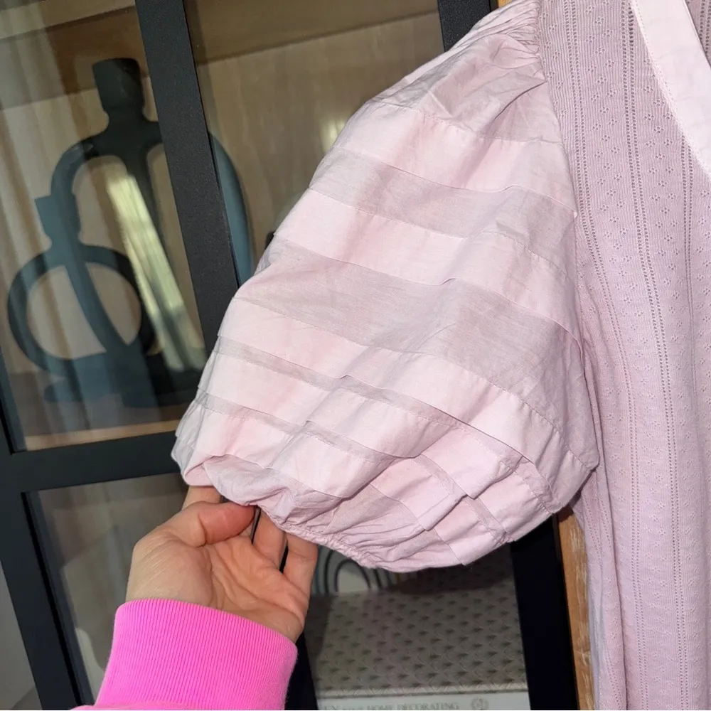 SEA New York Salome Top blouse pointelle puff sleeves lilac blush button down Pink - Image 4