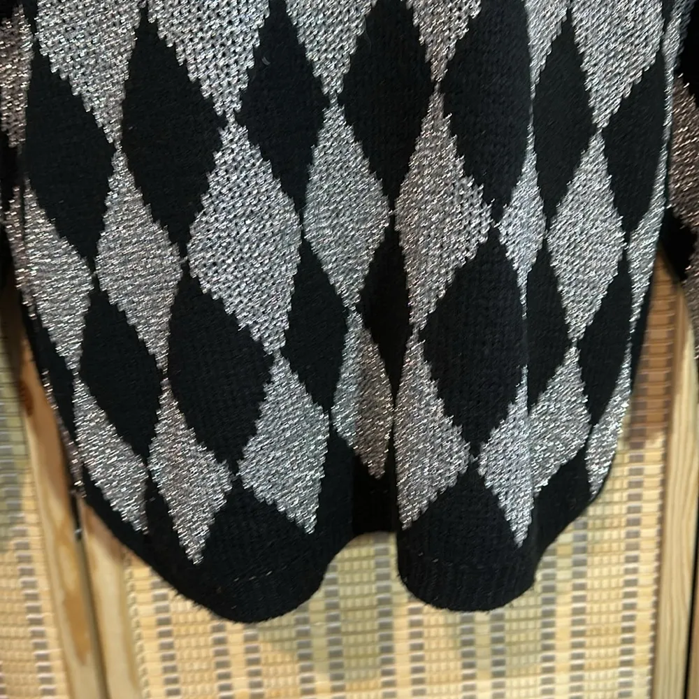 Silvercord Vintage 1990s Black Silver Diamond Pattern Turtleneck Sweater Large - Image 8