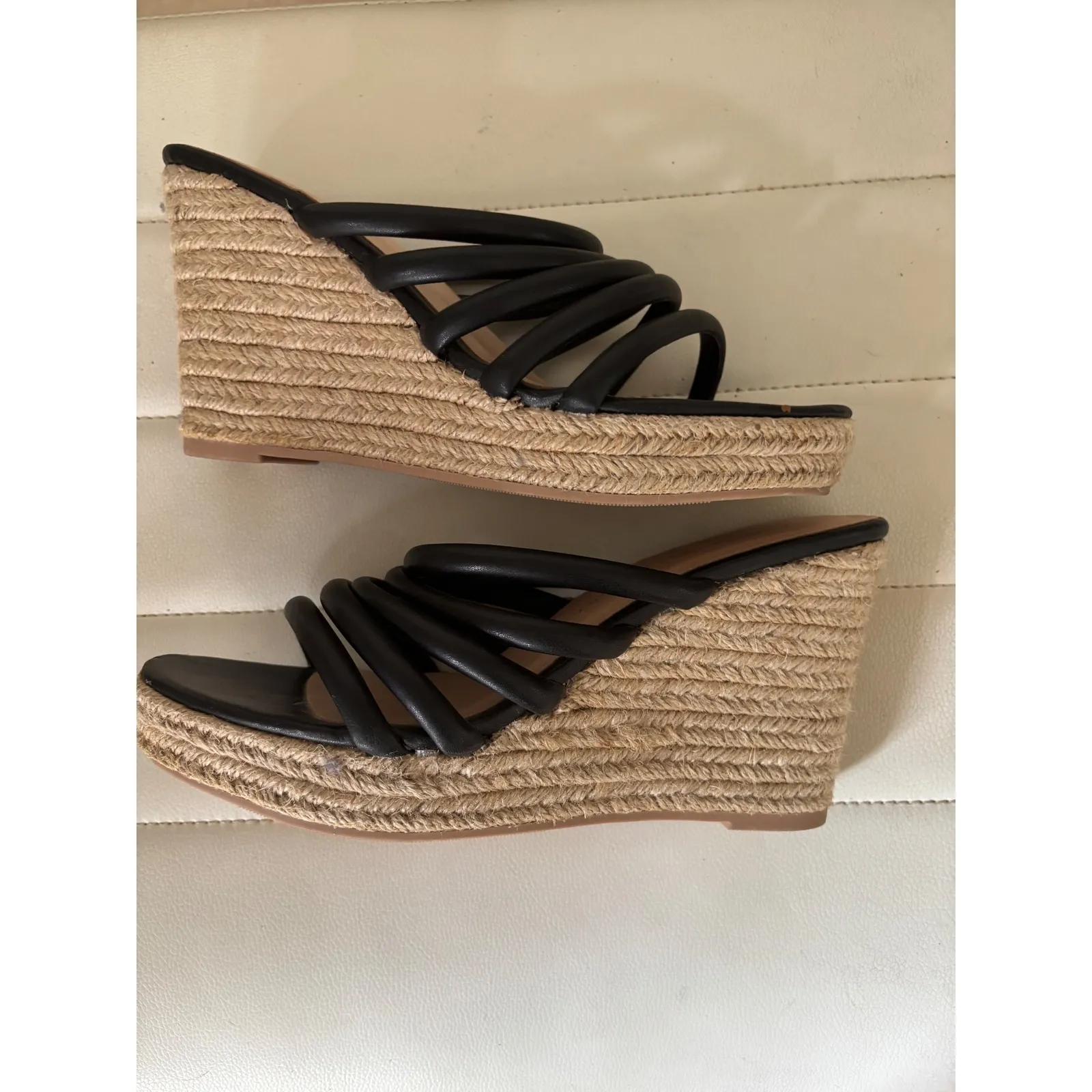 Chinese Laundry Black Leather Strappy Espadrille Wedge Sandals Women 8.5 - Image 6