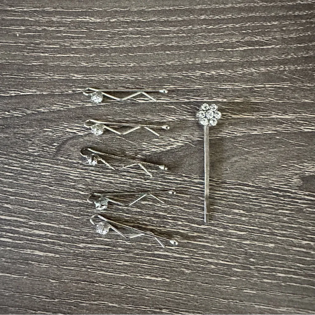 Vintage 90s Barette Hair Pins Set Silver Claire’s Rhinestones - Image 4
