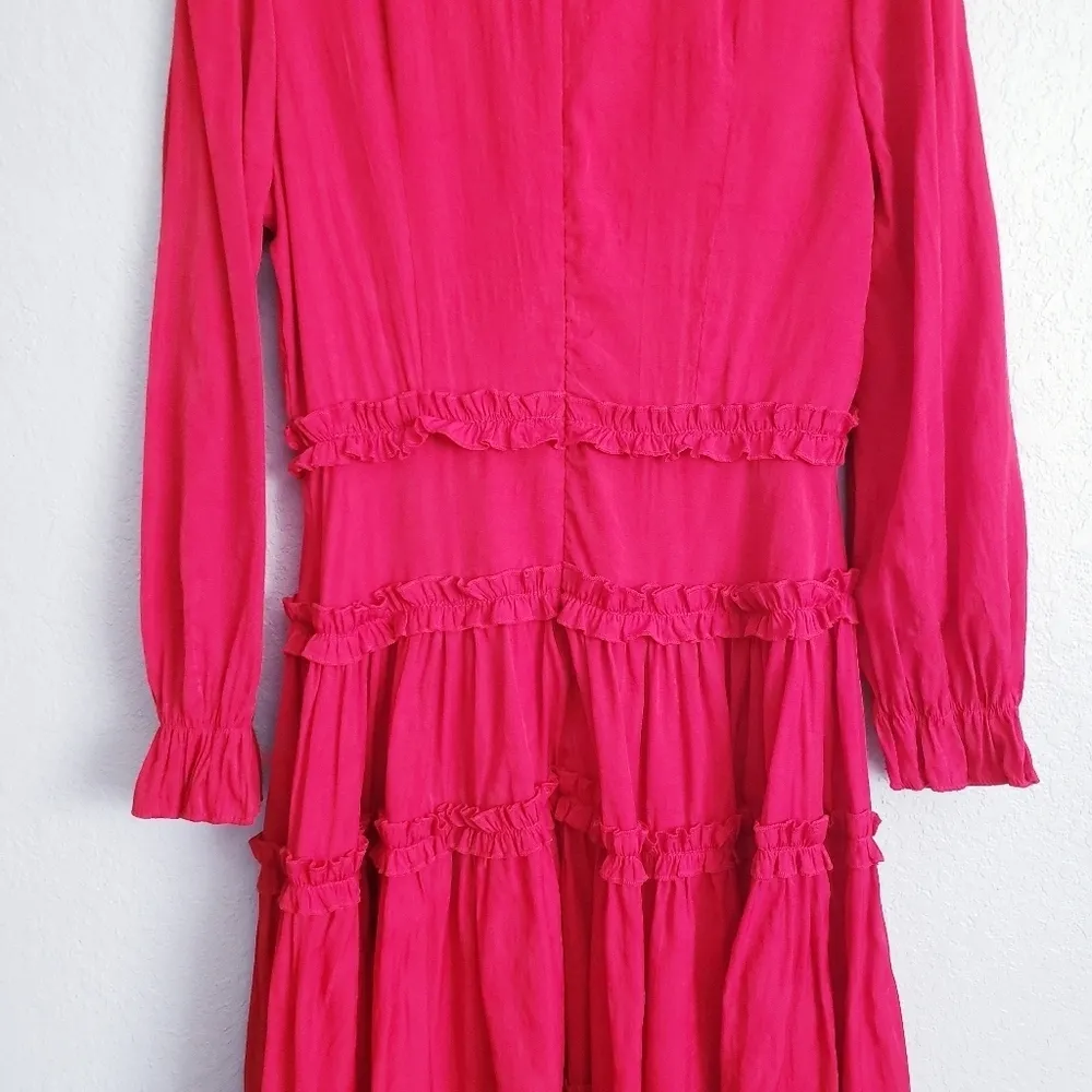 Mable Red Long Sleeve Ruffle Trim Dress - Image 9