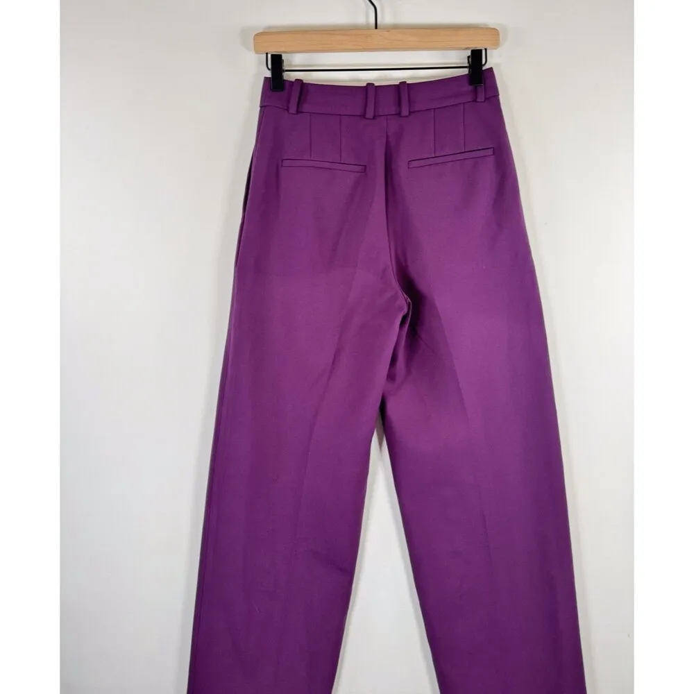 Aritzia Babaton Women Dress Pants Purple Pleated Front Straight High Rise Size 2 - Image 7