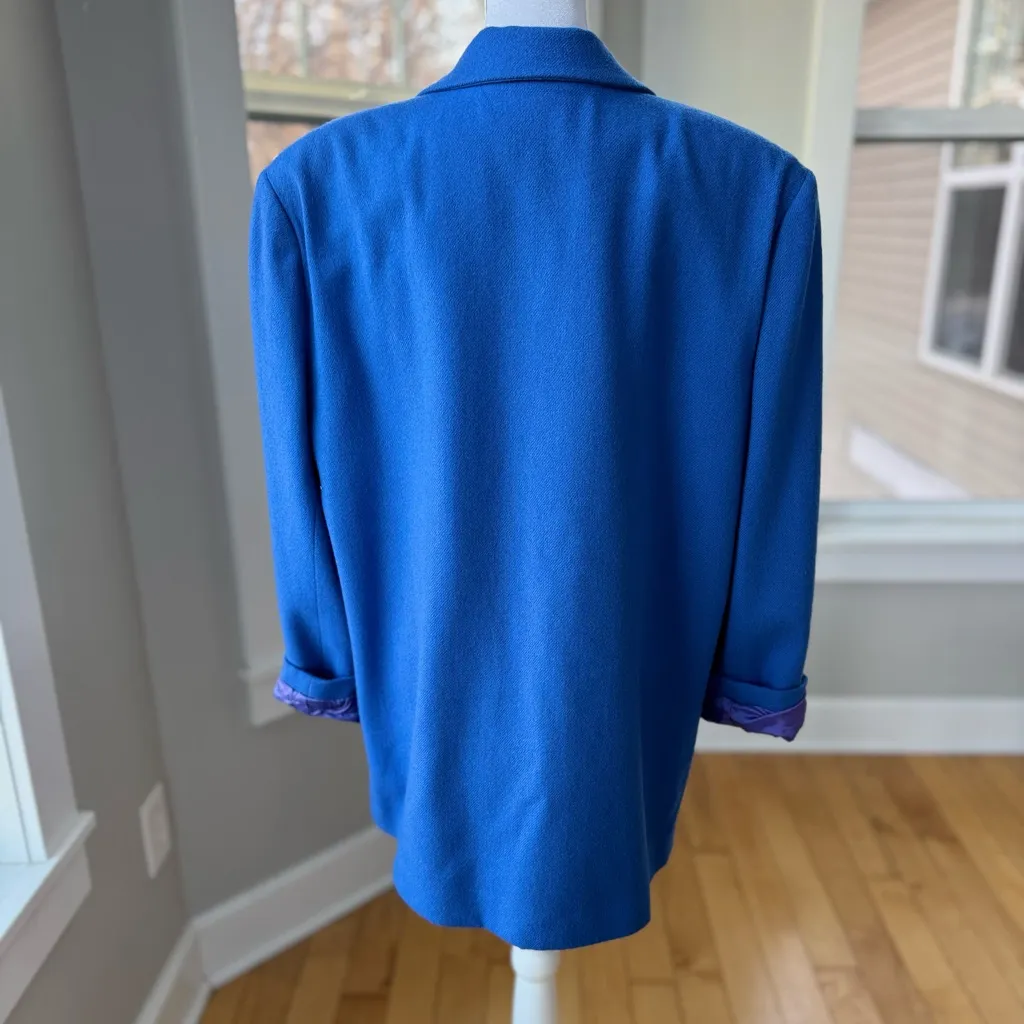 Vintage Sag Harbor Cobalt Blue Wool Oversized Blazer Jacket Fully Lined Sz 16 Size L - Image 11