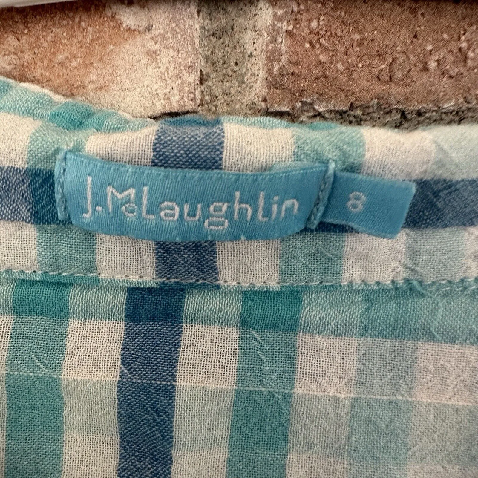 J. McLaughlin Button Down Plaid Shirt Long Sleeve Blue Size 8 - Image 4