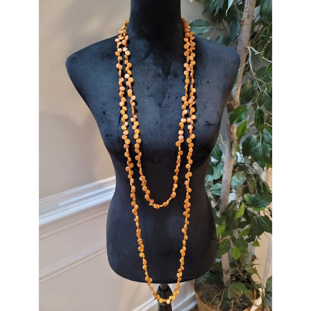Women's Long Layered Wood Bead Necklace Tribal Button Lock Boho Jewelry Orange - Image 3