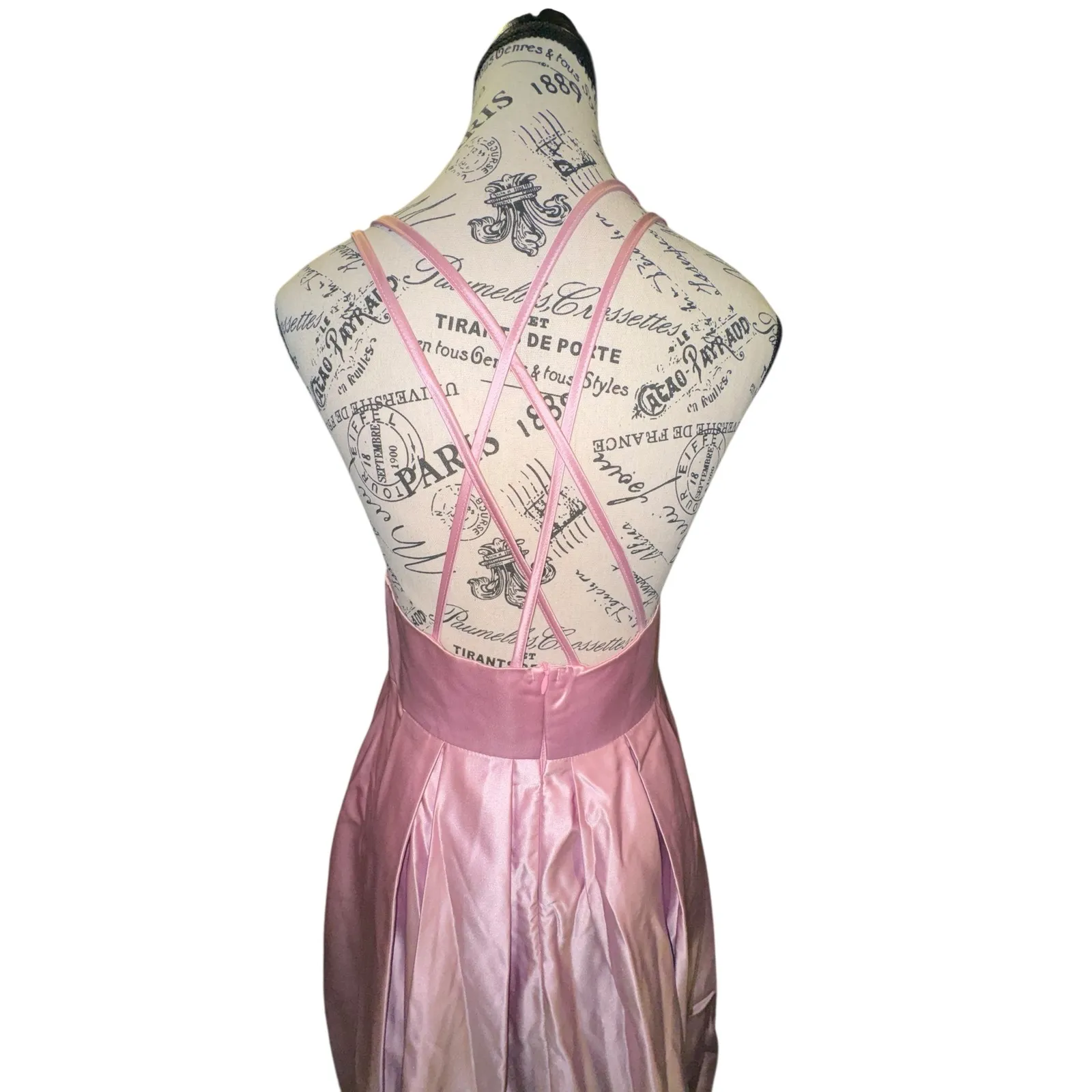 Satin‎ Formal Ball Gown Pink Spaghetti Strap Cross Back Maxi Dress Sz M Size M - Image 9