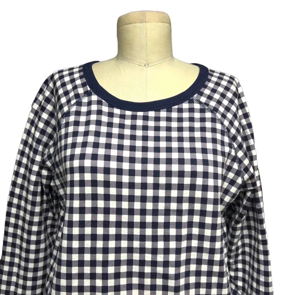 Draper James Natalie Sweatshirt in Navy Blue Gingham Size Medium - Image 3