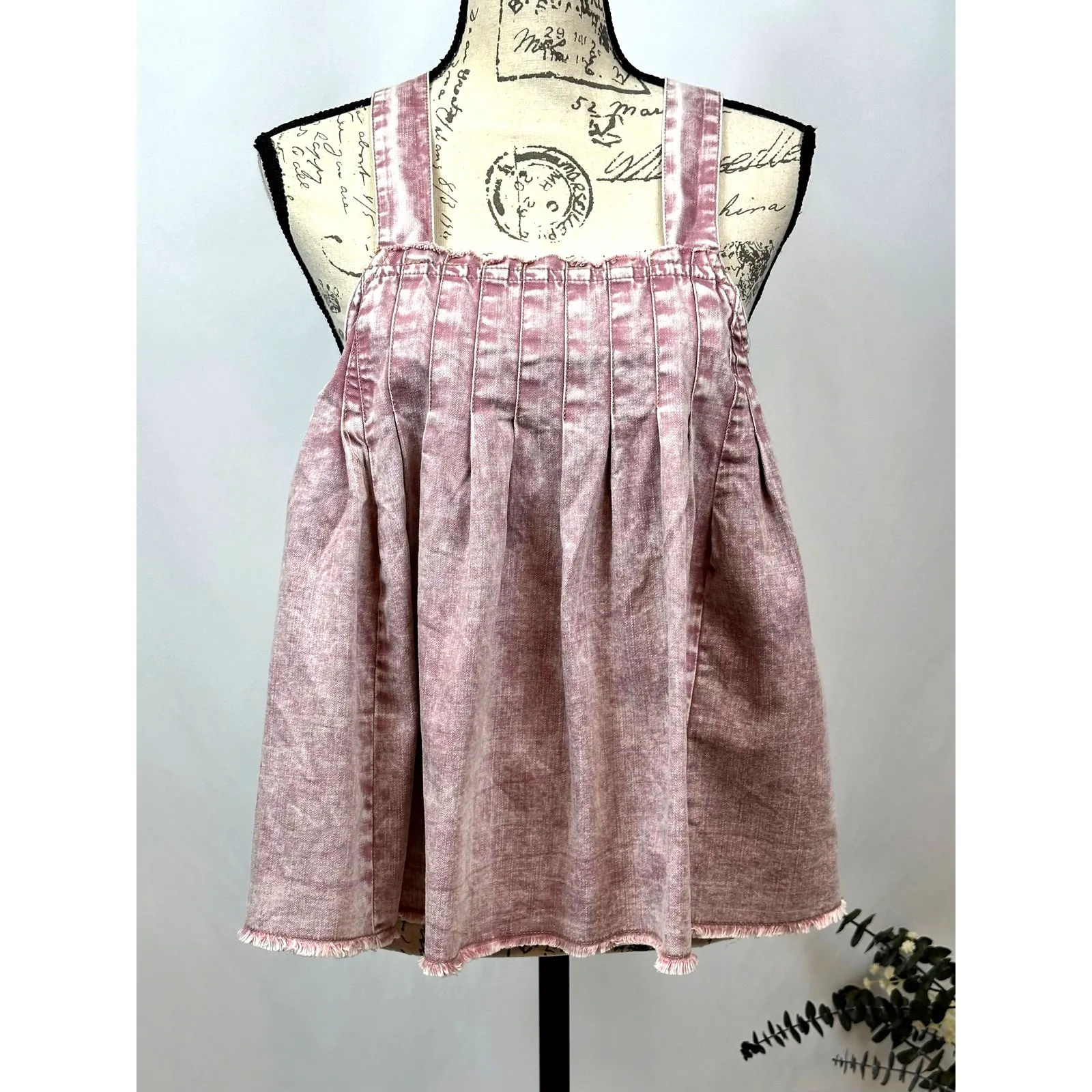 Free People Marina Denim Babydoll Crop Top Distressed Purple XL - Image 7