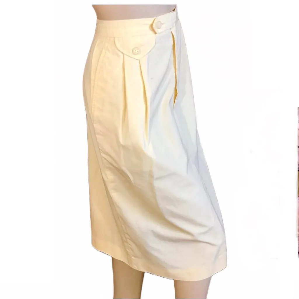 VINTAGE LADY HARLIN PALE YELLOW COTTON MIDI SKIRT (M) Size 12 - Image 4