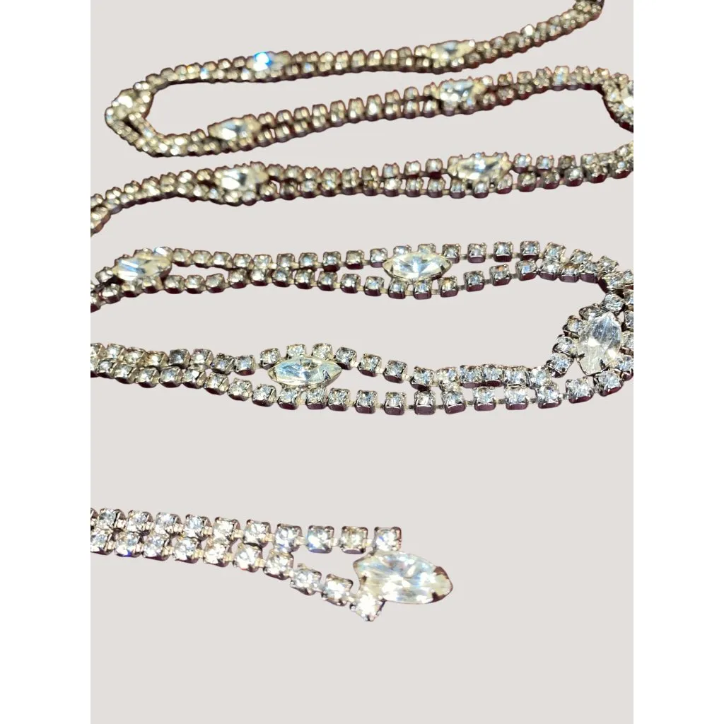 Belt White Rhinestones Double Strand Necklace 1950s Vintage Art Deco Rhinestone Silver - Image 2