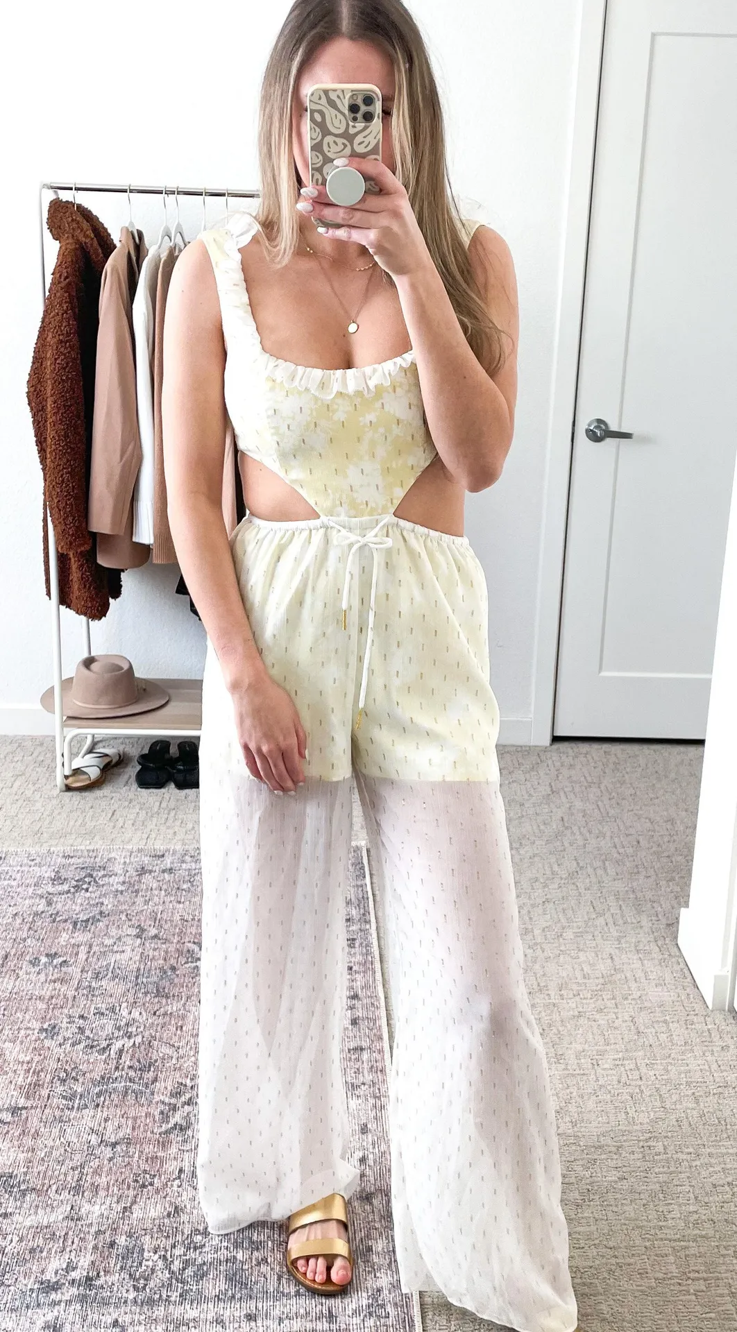 Tularosa Revolve White Yellow Sheer Cut Out Jumpsuit  - Image 5