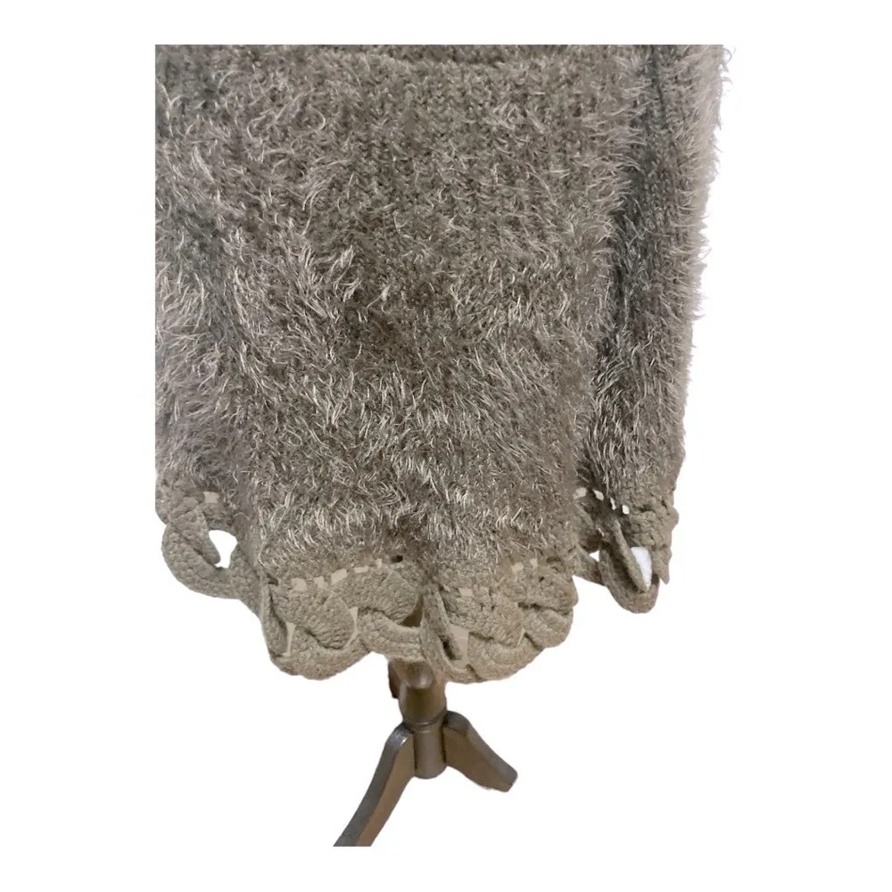 MONOREN Crochet Knit vest/ jacket, Faux Fur Brown SZ L - Image 7