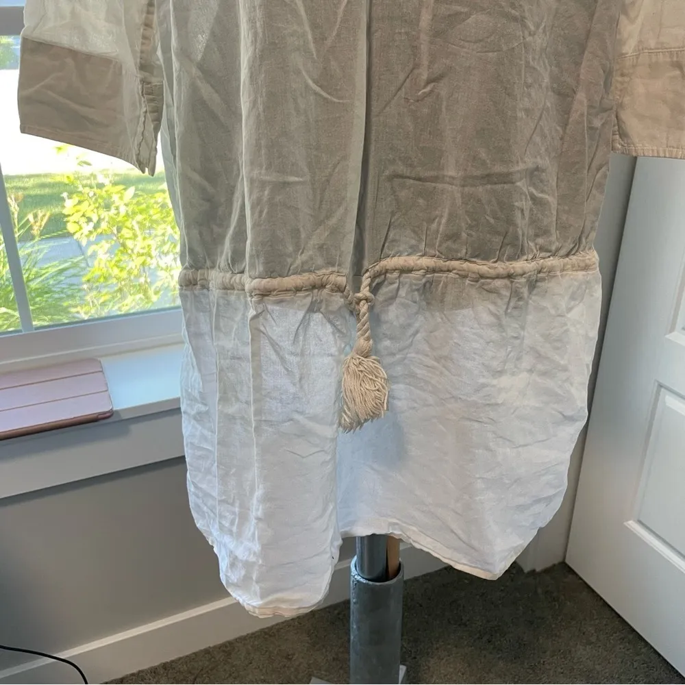 Lands’ End White 100% Cotton 3/4 Sleeves Short Swim Cover Up Medium - Image 4