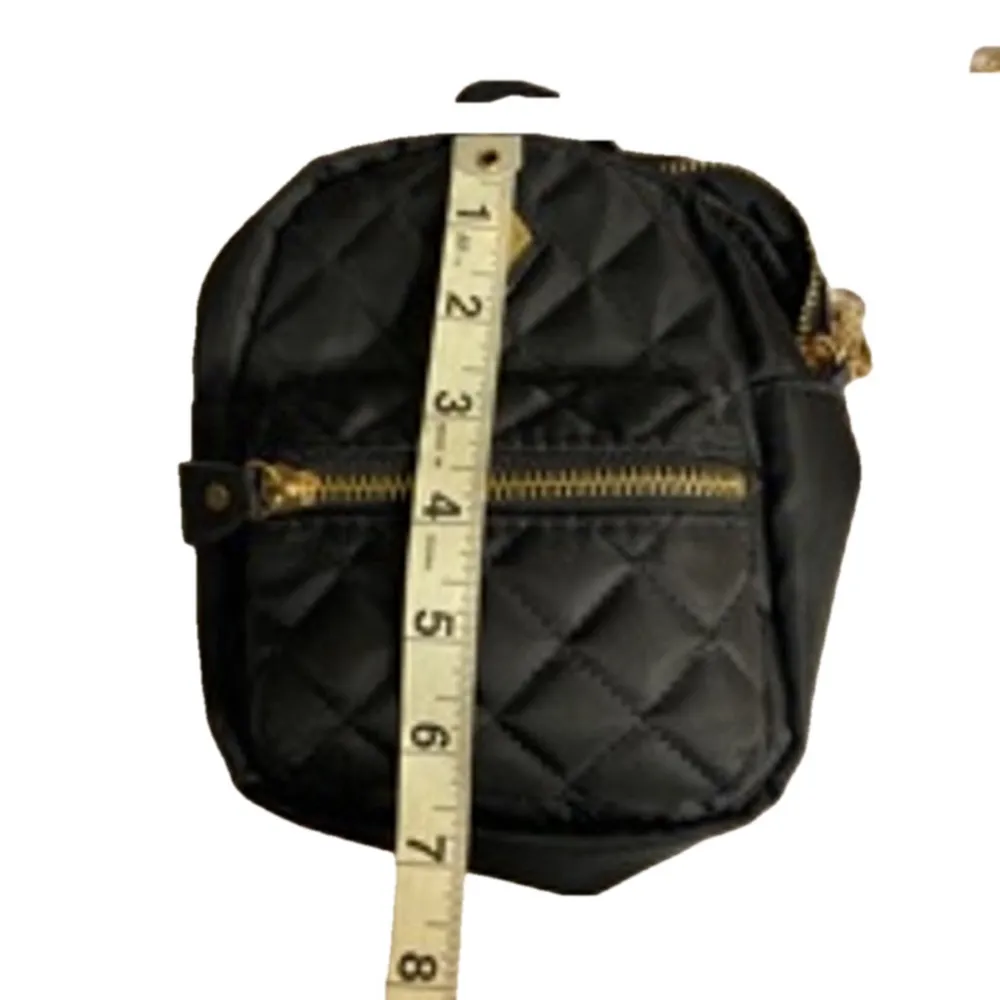 Y2K Streetwear Quilted Mini Backpack Crossbody Bag Black Gold Chain Strap Purse - Image 5