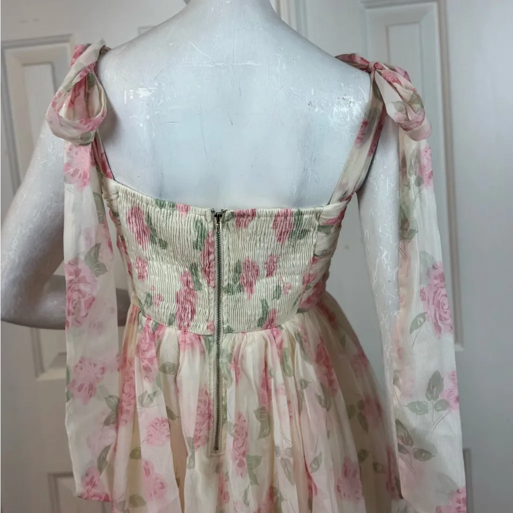 Mable Floral Bustier Maxi Dress with Self Tie Straps - Image 12