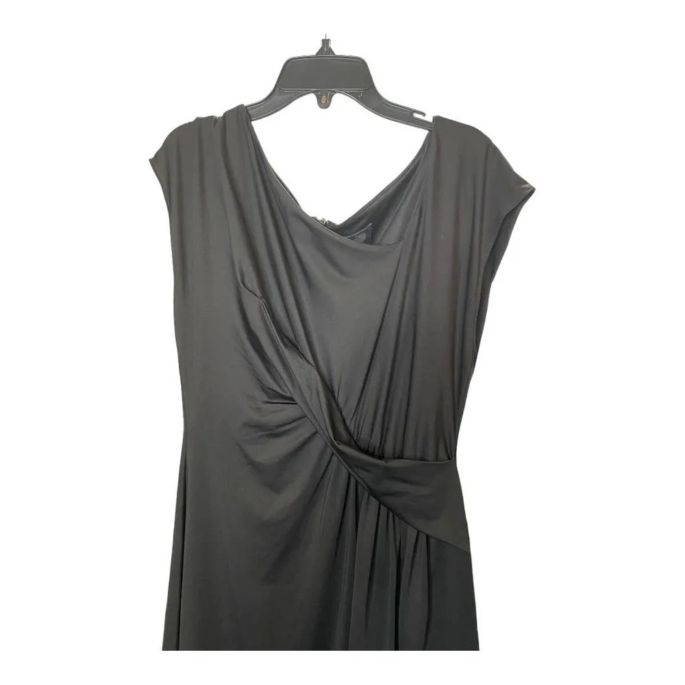 VINCE Camuto Dress 12 Black Drape Shift Sheath Office Scoop Neck Minimalist - Image 2