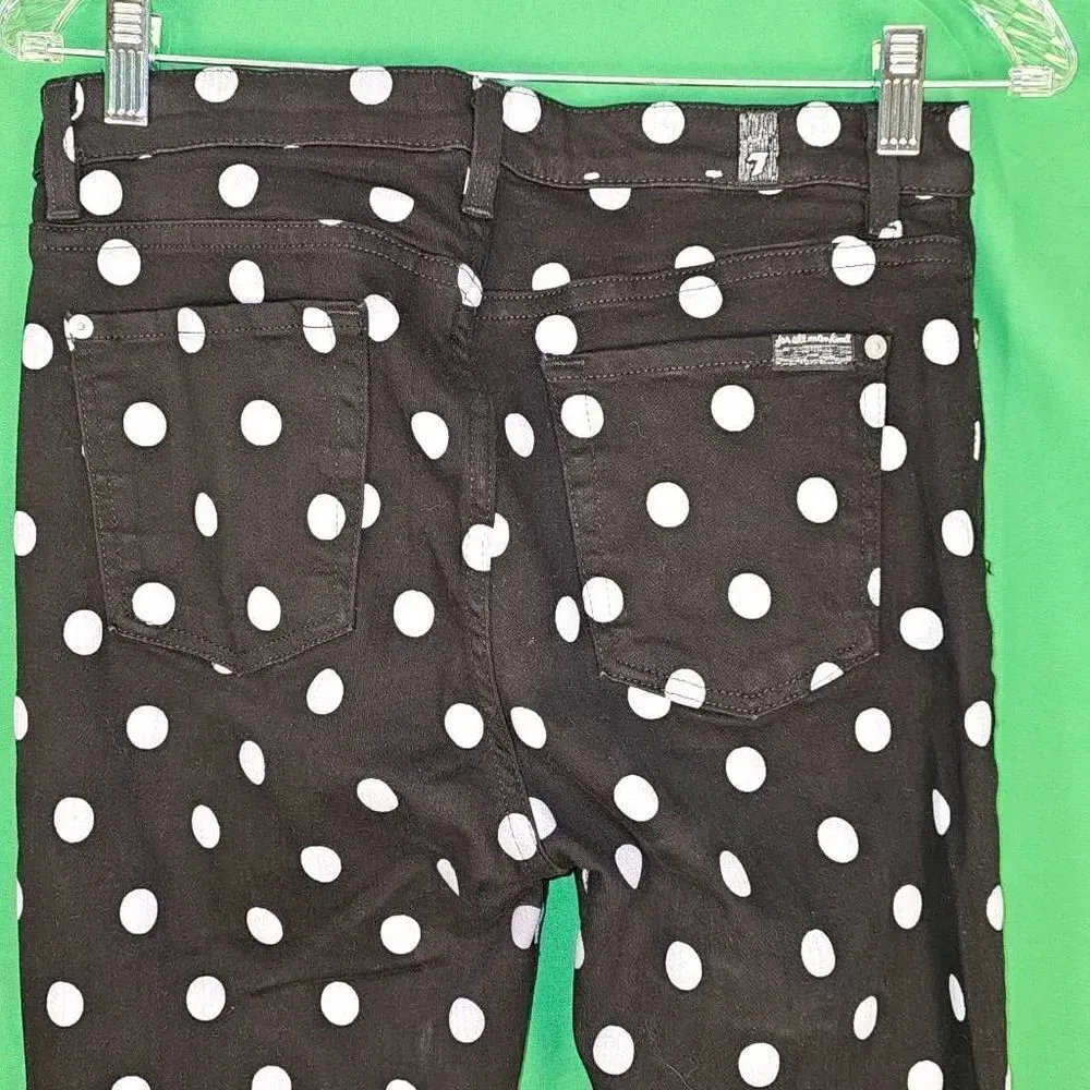 7 For All Mankind Womens Black White Polka Dot High Waist Slim Kick‎ Jeans 29 - Image 4